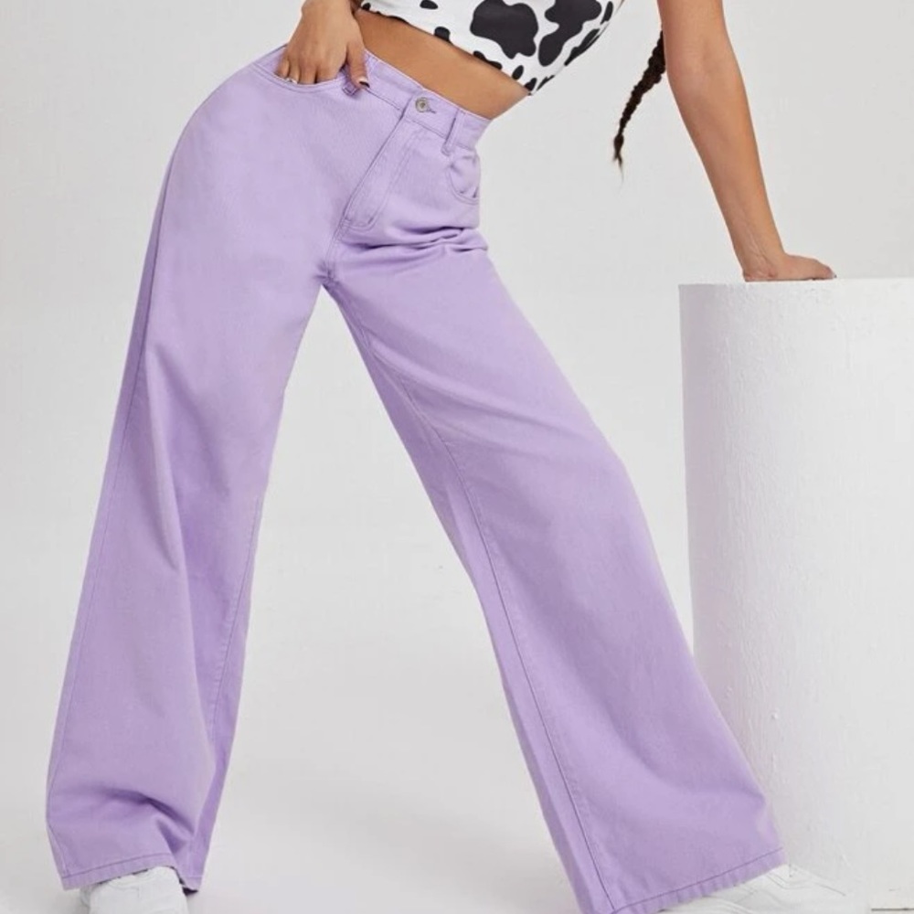 Lilac High Rise Wide Leg Jeans